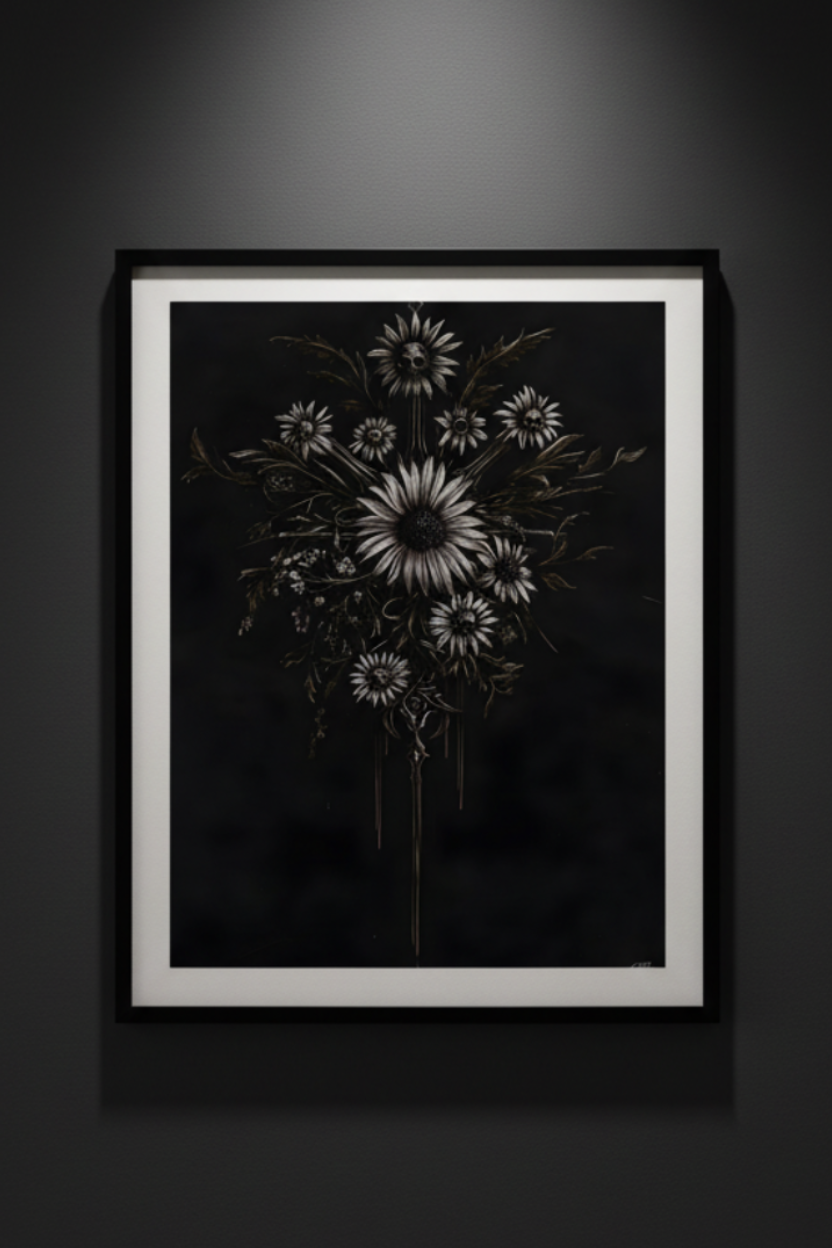White Daisies After Dark, art print