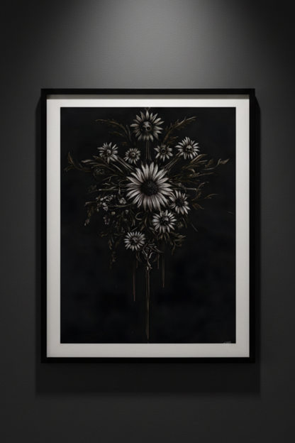 White Daisies After Dark, art print