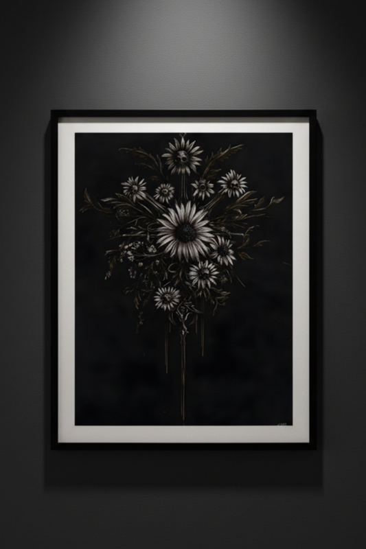 White Daisies After Dark, art print