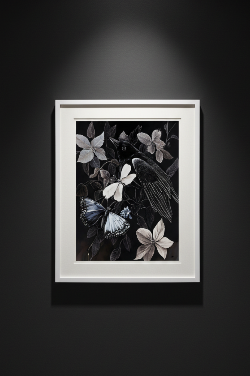 Wing and Bloom bird butterfly and flowers fine art artwork