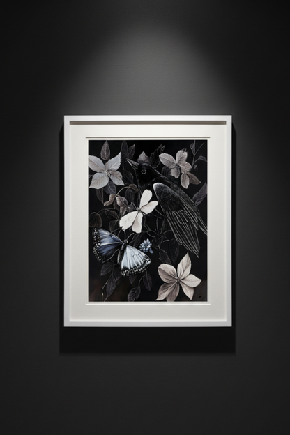 Wing and Bloom bird butterfly and flowers fine art artwork
