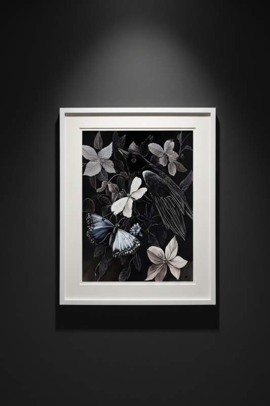 Wing and Bloom bird butterfly and flowers fine art artwork