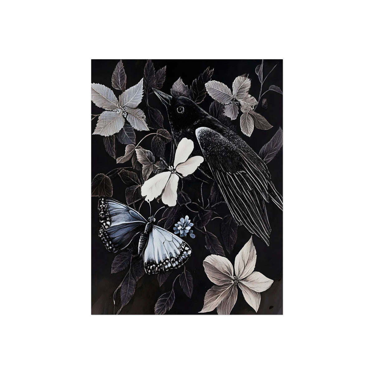 Wing and Bloom bird butterfly and flowers fine art poster