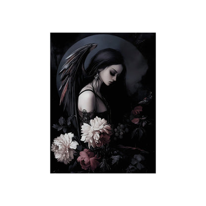 Winged in Bloom gothic winged woman and flowers fine art print