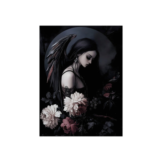 Winged in Bloom gothic winged woman and flowers fine art print