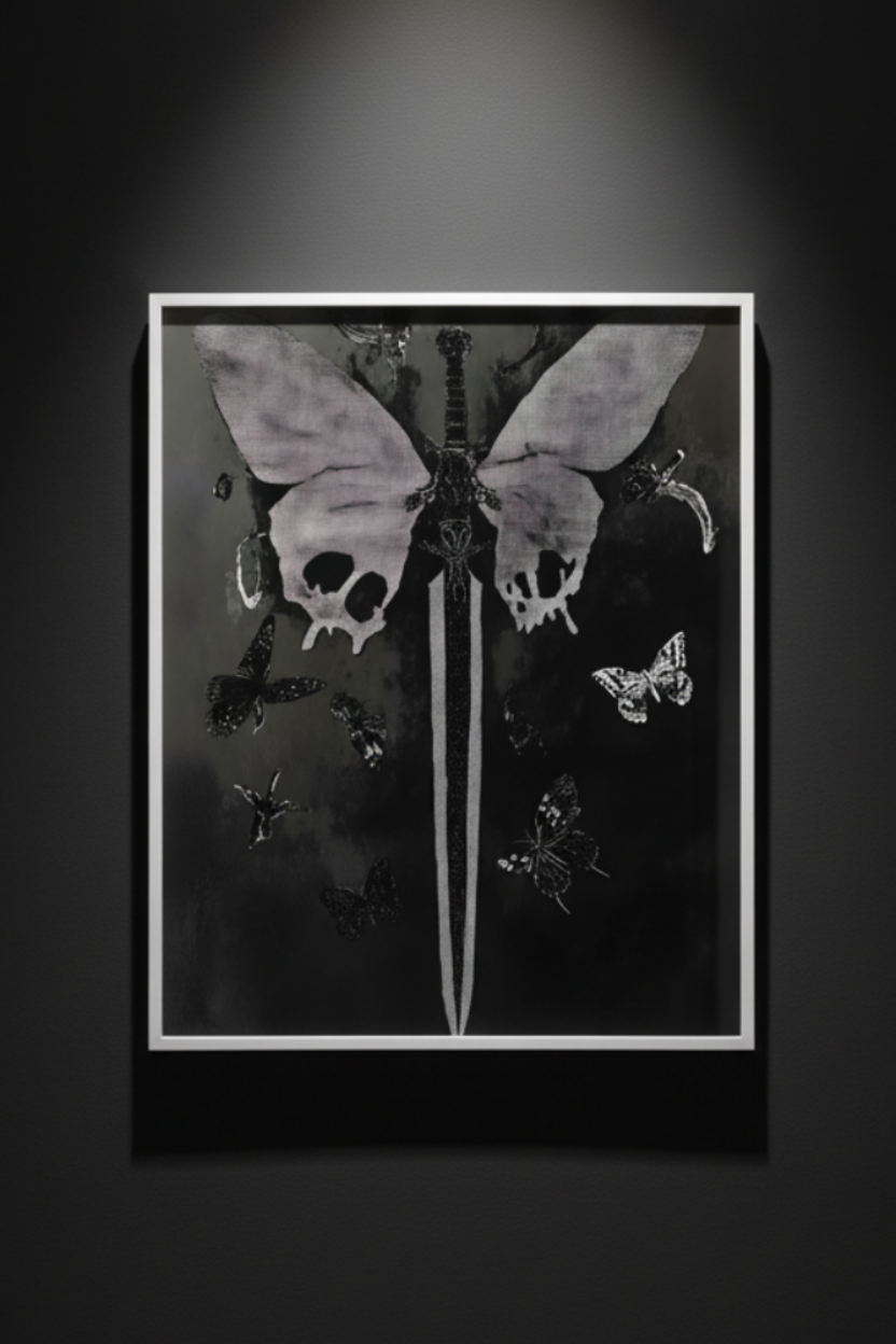 Winged Oath gothic dagger with butterfly wings fine art artwork