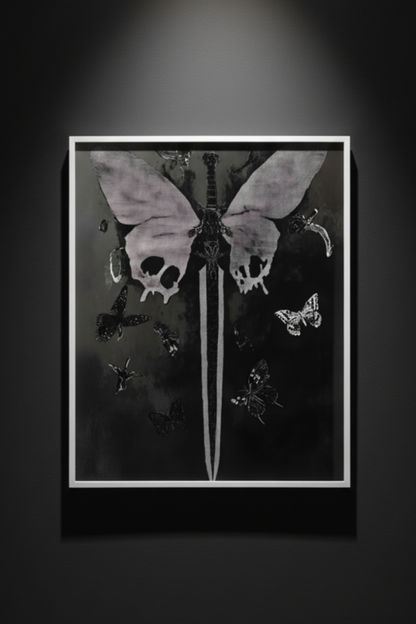 Winged Oath gothic dagger with butterfly wings fine art artwork