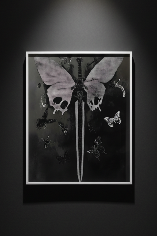 Winged Oath gothic dagger with butterfly wings fine art artwork