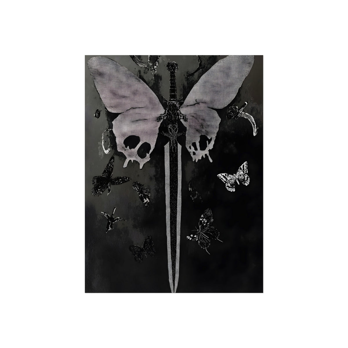 Winged Oath gothic dagger with butterfly wings fine art poster