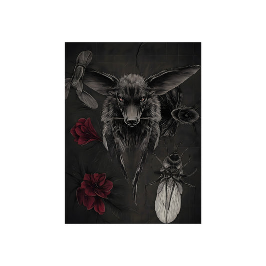 Wolf, Roses and Insect, art print, view 2