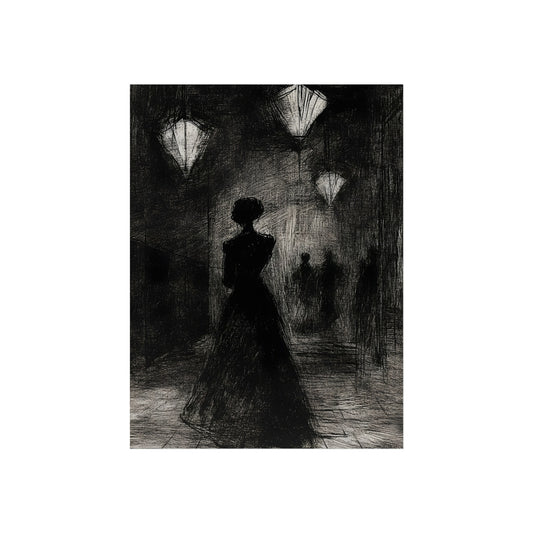Woman Beneath the Hanging Lights, art print, view 2