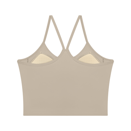 Women's 2-Piece Layered Yoga T-Shirt in khaki, alternate angle
