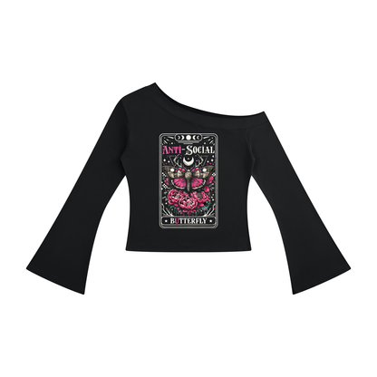 Women’s Antisocial Butterfly Off-Shoulder Bell Sleeve Top - Black – product image 1
