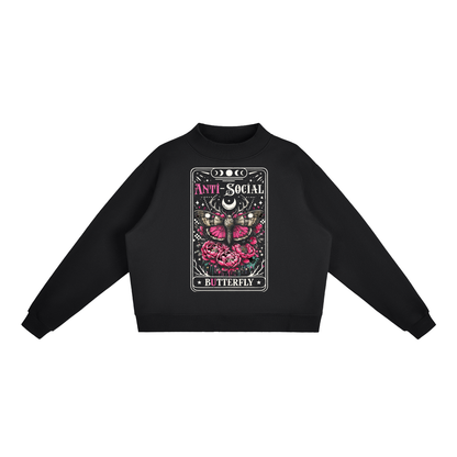 Women’s Antisocial Butterfly Oversized Mock-Neck Fleece Sweatshirt - Black – product image 1
