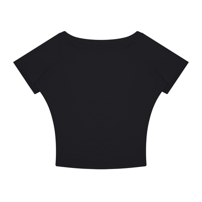 Women's Asymmetrical Cold Shoulder T-Shirt in black, alternate angle