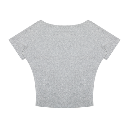 Women's Asymmetrical Cold Shoulder T-Shirt in flower gray, alternate angle