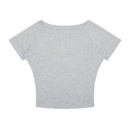 Women's Asymmetrical Cold Shoulder T-Shirt in flower gray