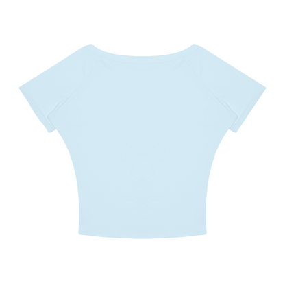 Women's Asymmetrical Cold Shoulder T-Shirt in sky blue, alternate angle