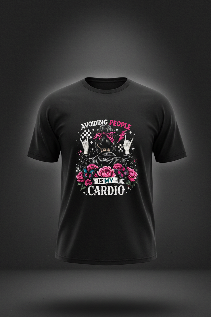 Women’s Avoiding People Is My Cardio loose drop-shoulder graphic T-shirt