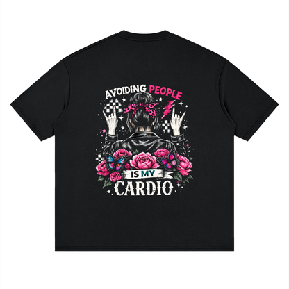 Women’s Avoiding People Is My Cardio Loose Drop-Shoulder T-Shirt