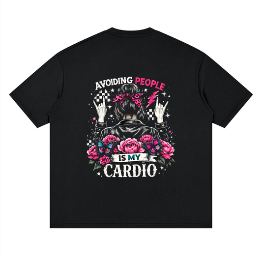 Women’s Avoiding People Is My Cardio Loose Drop-Shoulder T-Shirt