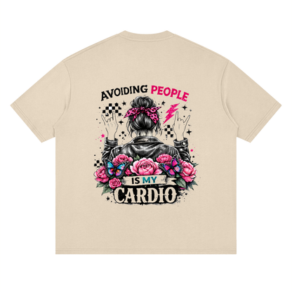 Women’s Avoiding People Is My Cardio Loose Drop-Shoulder T-Shirt