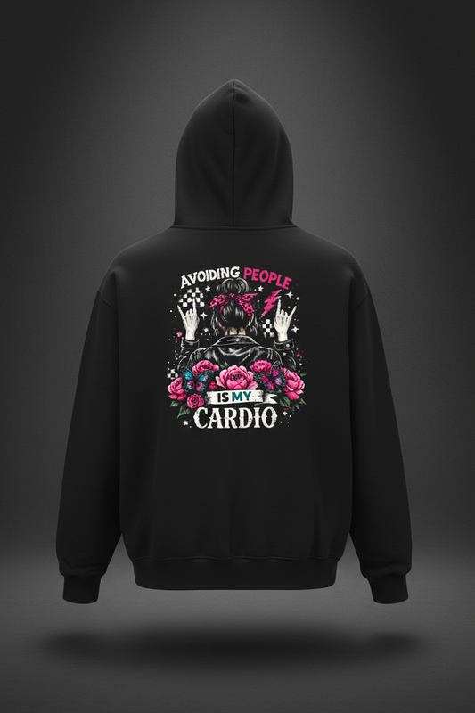 Women’s Avoiding People Is My Cardio oversized boxy fleece hoodie