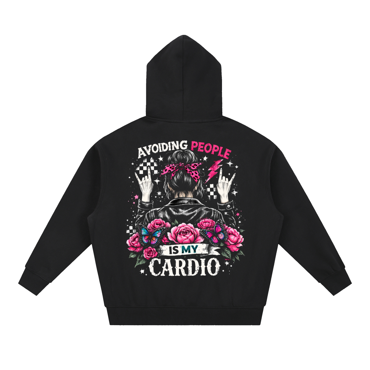 Women’s Avoiding People Is My Cardio Oversized Boxy Fleece Hoodie