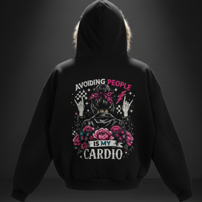 Women’s Avoiding People Is My Cardio sunfade detachable-fur hoodie