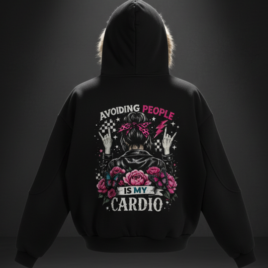 Women’s Avoiding People Is My Cardio sunfade detachable-fur hoodie