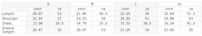 Size chart for the Women's Bell Sleeve T-Shirt