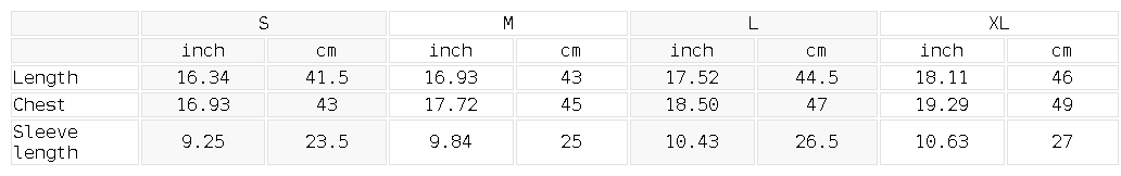 Size chart for the Women's Bodycon Camo Raglan T-Shirt