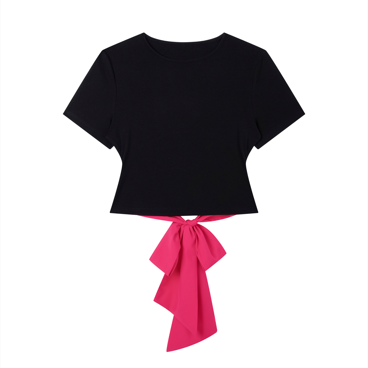 Women's Bodycon Tie-Back T-Shirt in black with rose red
