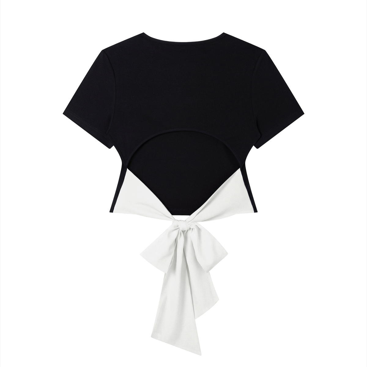 Women's Bodycon Tie-Back T-Shirt in black with white, alternate angle
