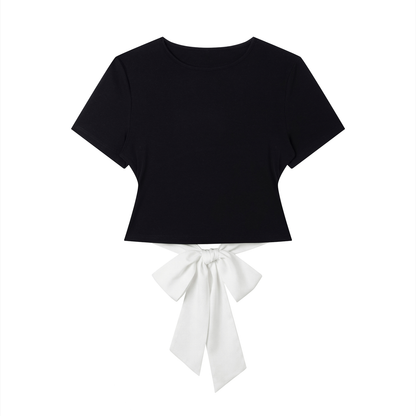 Women's Bodycon Tie-Back T-Shirt in black with white