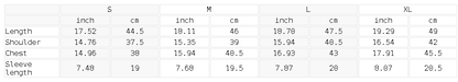 Size chart for the Women's Bodycon Tie-Back T-Shirt