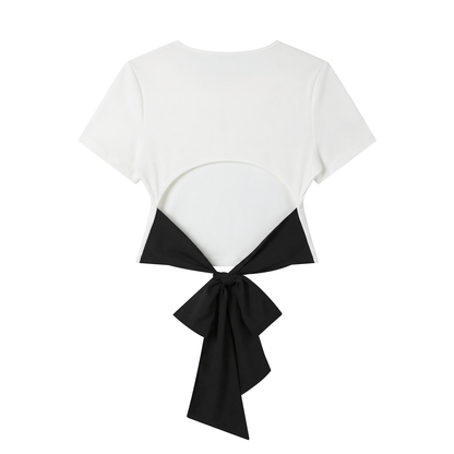 Women's Bodycon Tie-Back T-Shirt in white with black, alternate angle
