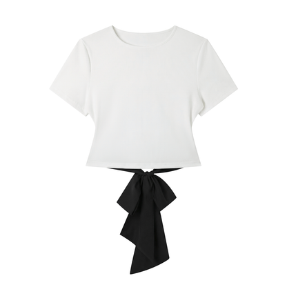 Women's Bodycon Tie-Back T-Shirt in white with black