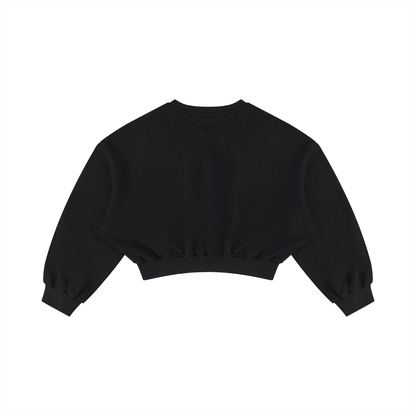 Women's Boxy Cropped Crewneck Sweatshirt in black, alternate angle