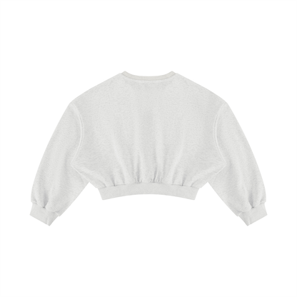 Women's Boxy Cropped Crewneck Sweatshirt in oat gray, alternate angle
