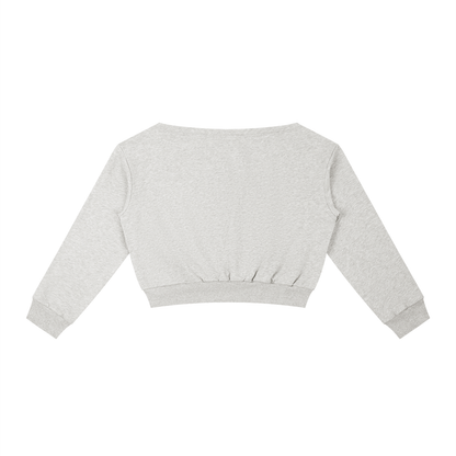 Women's Boxy Off-Shoulder Sweatshirt in flower gray, alternate angle