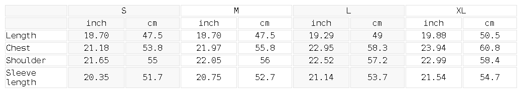Size chart for the Women's Boxy Off-Shoulder Sweatshirt