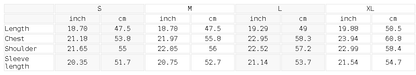 Size chart for the Women's Boxy Off-Shoulder Sweatshirt