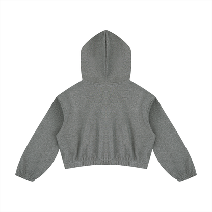 Women's Boxy Quarter-Zip Hoodie in flower gray, alternate angle