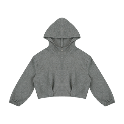 Women's Boxy Quarter-Zip Hoodie in flower gray