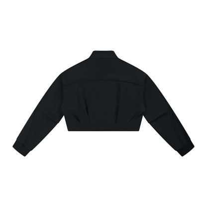 Women's Boxy Turtleneck Button Front Jacket in black, alternate angle