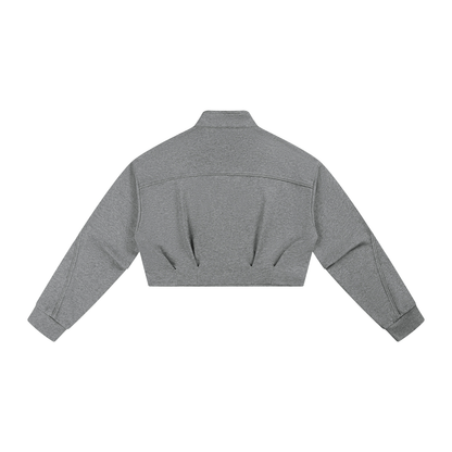 Women's Boxy Turtleneck Button Front Jacket in flower gray, alternate angle