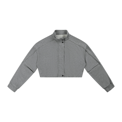 Women's Boxy Turtleneck Button Front Jacket in flower gray