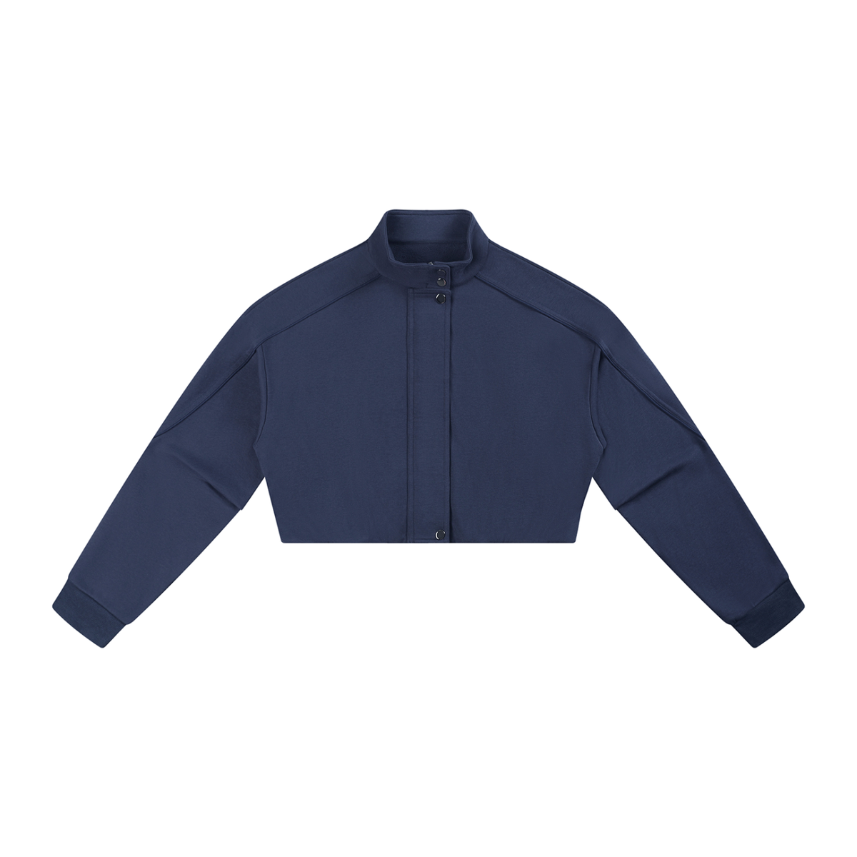 Women's Boxy Turtleneck Button Front Jacket in navy blue