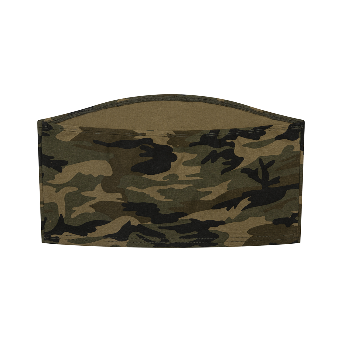 Women's Camo Cropped Tube Top in army green camo, alternate angle